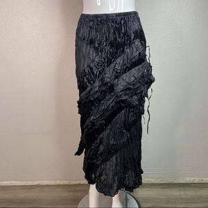 Surrealist Black Crinkle Tiered Velvet Maxi Skirt